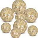 Qinyoung Gold 8 Pcs Decorative Ball for Bowls, 3'' 4'' Glass Mosaic Sphere Decorative Orbs for Centerpiece Bowls Vase Fillers, Wedding, Party, Coffee Table & Home Decor