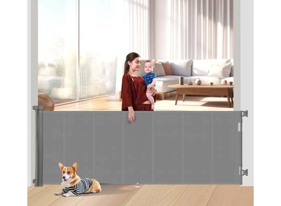 120 inch Retractable Baby Gates 42 inch Tall, Retractable Gate with Reinforced Strip Design to Prevent Crawling Through, 10 FT Extra Wide Retractable Dog Gate for Indoor/Outdoor