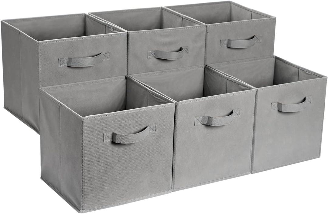 Amazon Basics Collapsible Fabric Storage Cube Bins Organizer with Handles for Organizing, Sturdy, Gray, 13 x 13 x 13 inch, 6-Pack
