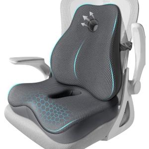 Seat Cushion,Lumbar Support Pillow for Office Chair,Memory Foam Coccyx Seat Cushion,Ergonomic Mesh Back Support Pillow,Office Desk Chair Cushion for Sciatica,Back&Tailbone Pain Relief,Grey