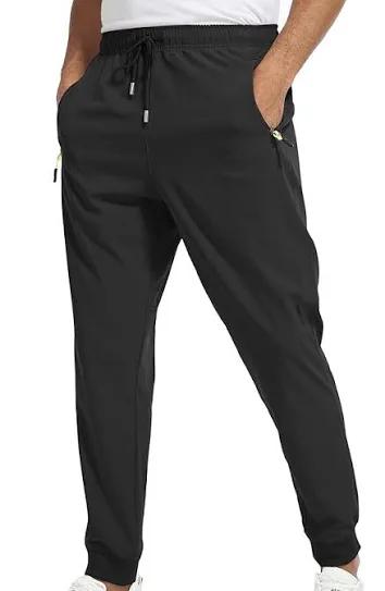 Rapoo Men's Lightweight Joggers Pants Quick Dry Workout Track Running Gym Athletic Pants with 3 Zipper Pockets, Black, Size L