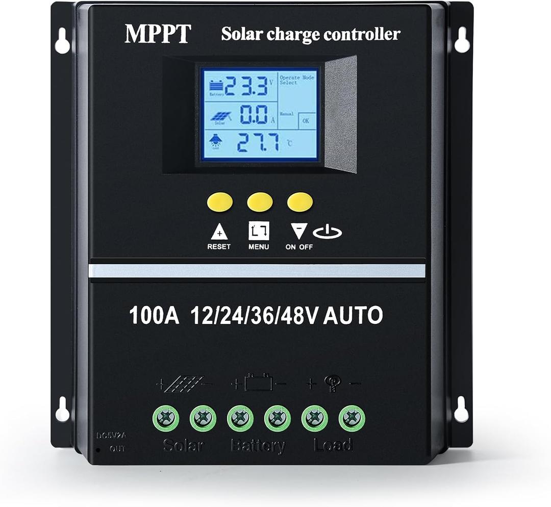 100A MPPT Solar Charge Controller 12V 24V 36V 48V LCD Display Battery Intelligent Regulator Max 100V Input Dual USB for Lead-Acid/Lithium