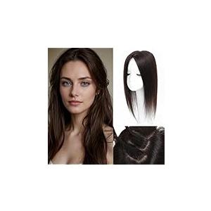 HVVZOY Hair Toppers for Women Real Human Hair,360°3D Big Basement Cover Topper for Women with Thinning Crown with Wispy Clip in Bangs Realistic Scalp (Dark brown, 3D Wispy Bangs 18INCH)