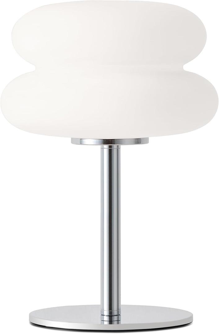 White Mushroom Lamp, Mid Century Modern Lamp for Nightstand, Dimmable Retro Egg Tart Bedside Lamps, Home Decor Ambient Lighting Aesthetic Cute Lamps for Bedroom Living Room (NOT Glass)