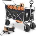 Collapsible Push & Pull Wagon with Drop Down Tailgate, 360lbs Heavy Duty Folding Shopping Cart with Big Wheels & Brakes for Sports, Groceries, Camping
