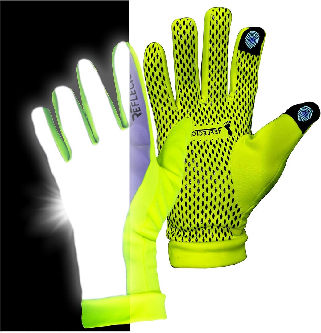 ReflecToes Reflective Winter Running Gloves - Touch Screen Compatible Warm Gloves -Thermal Fleece - Cold Weather Hi Vis Safety for Night Runs (X-Large, Yellow)