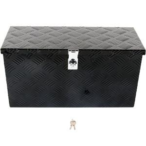 24'' Inch Stripes Plated ATV UTV Aluminum Tool Box Truck Bed Toolbox Waterproof Square Storage Organizer with Lock and Keys Black(‎24" L x 9.5" W x 12.5" H)