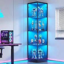 Kepptory 72" Corner Curio Cabinet with RGB LED Lights, 6-Tier Glass Display Cabinet with Adjustable Shelves, Lighted Corner Showcase for Collectibles, China, Glassware, Living Room Home Bar, 21.6"D x 27"W x 71.6"H