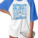 Football Shirts Women Game Day Shirt Sequin Gameday Outfits Football Team Fans Graphic Tees Fall Sports Jersey (Small, Blue-detroit)