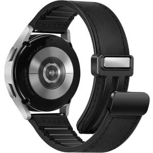 Magnetic Leather Band Compatible with Samsung Galaxy Watch 7/6/5/4/Active 2 40mm 44mm/Watch 6 Classic 43mm 47mm/Watch 5 Pro 45mm/Watch 4 Classic 42mm 46mm, 20mm Strap for Men
