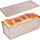 Bakeley Commercial Pullman Loaf Pan with Lid, 2.2Lb Dough Capacity Non-Stick Rectangle Corrugated Carbon Steel Bread Toast Mold with Cover for Baking Bread (Champagne Gold)
