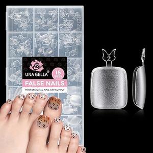 UNA GELLA Toe Nail Tips Full Cover, 216 Pcs Square Round Toe Nail Press Ons Clear Preshape Gel Toe Nail Tips Double Matte Acrylic Fake Toenails Extensions DIY Home Nail Salon for Women, 15 Sizes