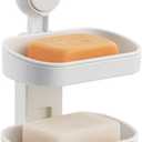 LEVERLOC Soap Dish Holder for Shower Double Layer Suction Cup Wall Mounted NO-Drilling Self Draining Removable Waterproof Strong Suction Bar Soap Sponge Holder for Shower Bathroom Bathtub Kitchen