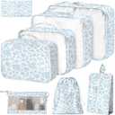 8 Set Packing Cubes for Suitcases,Packing Cube with Shoe, Cosmetics, Clothing, and Accessories Bags Packing Cubes for Travel Luggage Organizer Women Men(Blue Flowers)