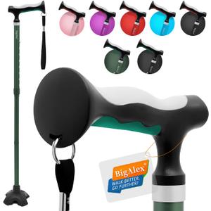 BigAlex Lightweight Collapsible Walking Cane with Soft Comfortable TPR Handle for Seniors and Elderly Adults, Larger Handle for Comfort, Adjustable Support Stick, Portable Travel Aid for Men & Women (Green)