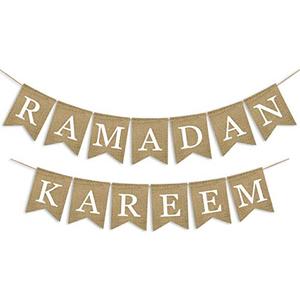 SWYOUN Burlap Ramadan Kareem Banner Supplies Muslim Fireplace Mantel Decoration
