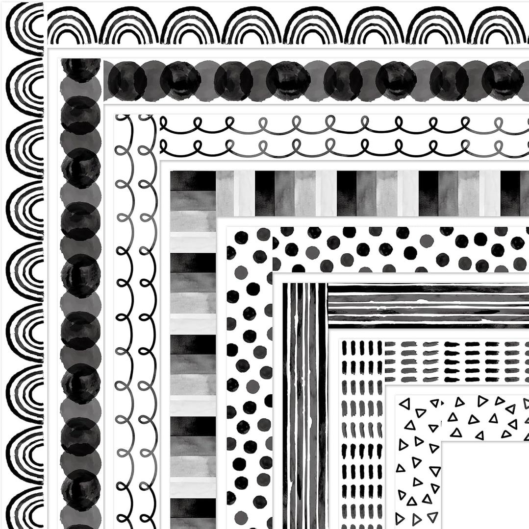 Whaline 82Ft Black White Bulletin Board Borders Rainbow Dot Pattern Adhesive Trim Border for Classroom Office Party Decoration