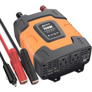 Ampeak 750W Power Inverter 4.8A Dual USB Ports 2 AC Outlets Car Inverter DC 12V to AC 110V 11 Protections for Appliances