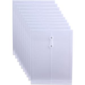 Letter Size Clear Poly Envelopes with String Closure 10 Pack, EGOSKY Plastic Envelope Folders with Top Opening