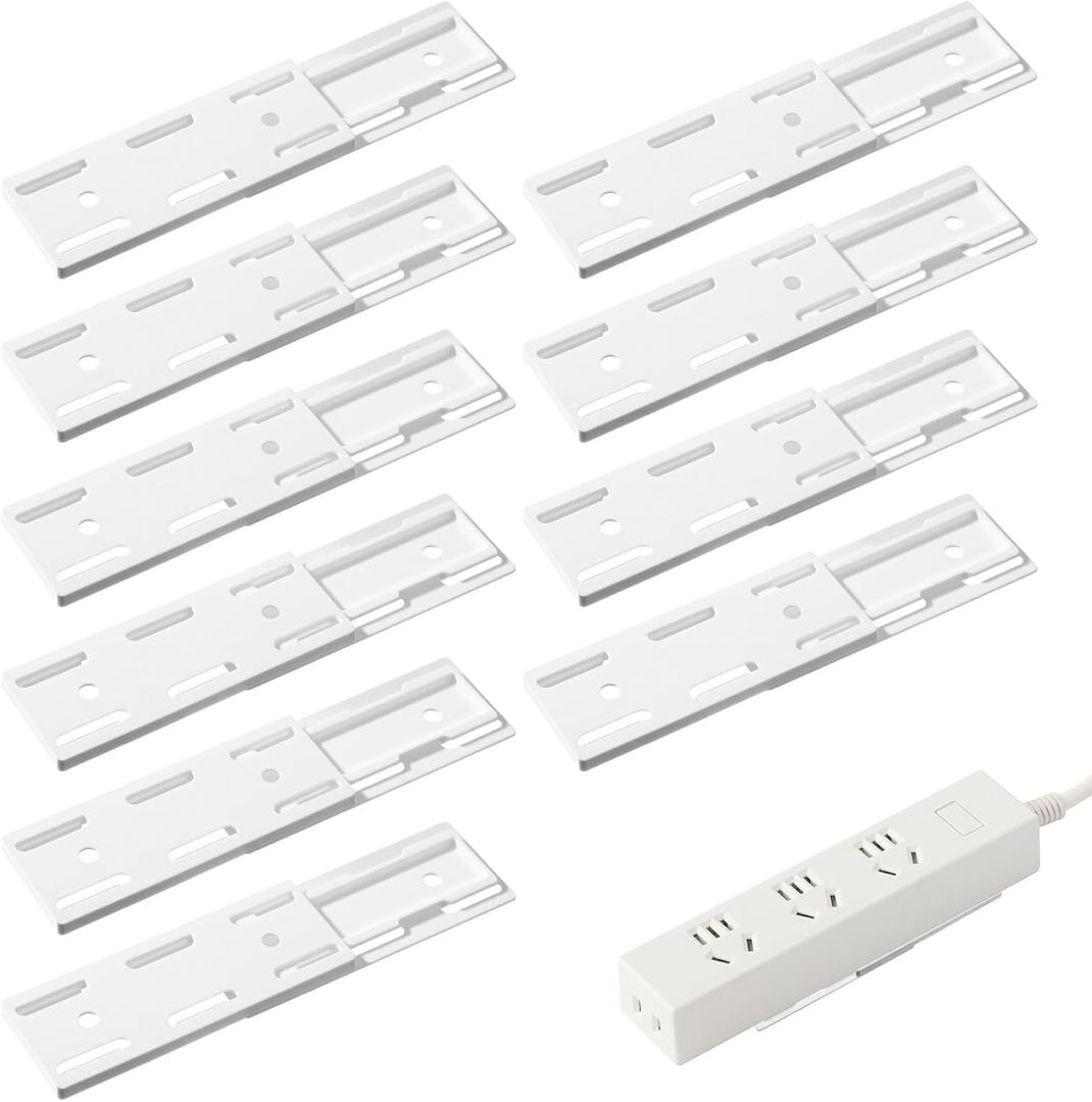 10Pcs Adhesive Power Strip Mount, No Pre-drilled Power Strip Holder Wall Mount, Socket Holder Fixer for Home Office Computer Kitchen(White)
