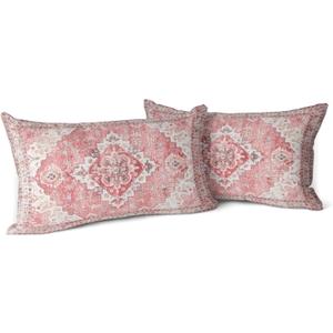 Snycler Pink Boho Throw Pillow Covers Set of 2 Monaco Rug Carpet Double Sided Pattern Cotton Soft Pillow Case Cushion Cover Pillowcase for Garden Couch Sofa Bed Decorative 12x20 inch