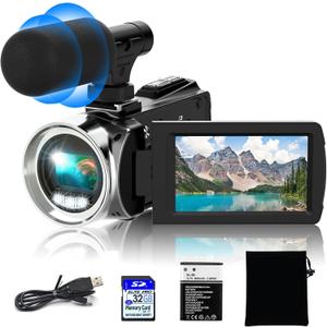 Video Camera Camcorder HD 4K 48MP Video Recorder Camera Vlogging Camera for YouTube Camcorders Video Camera for Kids with 3.0" LCD Screen,18X Digital Zoom and 32G SD Card