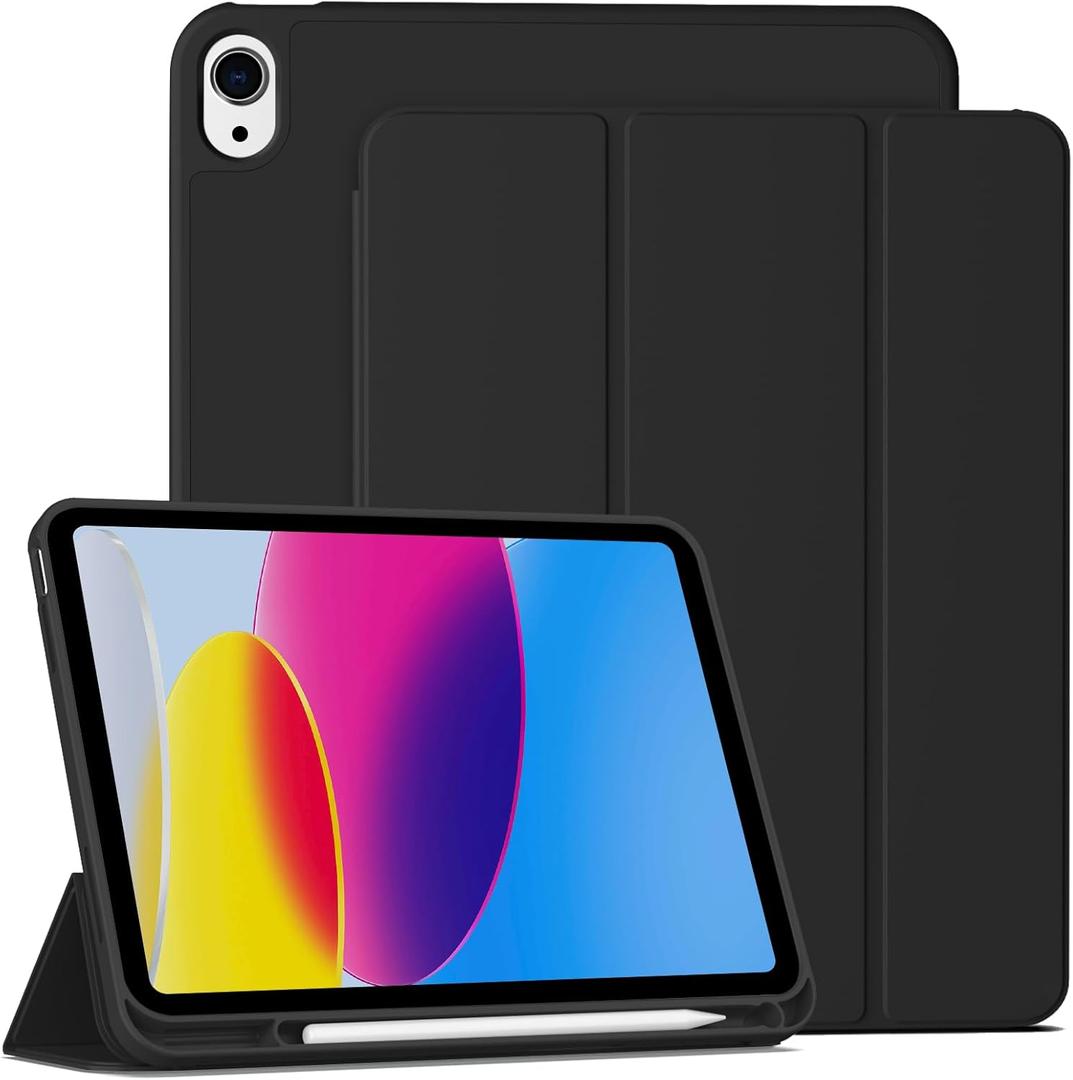 Case for iPad (A16) 11th Generation 11 Inch 2025, iPad 10th Generation 10.9 inch 2022 with Pencil Holder, Auto Wake/Sleep, Support Touch ID, Slim Trifold Stand Protective Cover (Black)