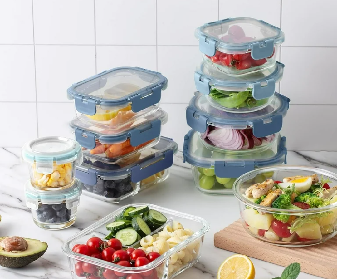 16 Glass Food Storage Containers With Lids 4 Rectangle Containers 8 Round Containers 4 Square Containers