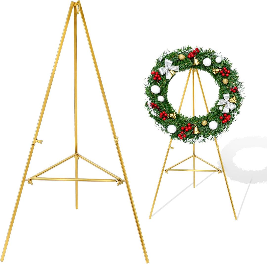 1 PCS Golden Christmas Metal Wreath Stand Holder - Detachable Wreath Holder for Cemetery, Wreath Easel for Wedding Flower Display Wreath Holder for Grave Gravestone Indoor,Outdoor Decorations