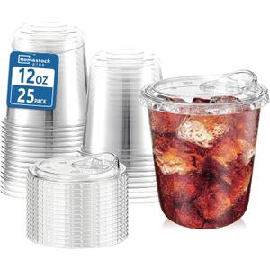 25 Pack 12 oz BPA-Free Clear Plastic Coffee Cups with Strawless Sip Lids - Leak-Proof Disposable To-Go Cups for Iced Coffee, Kids, Smoothies & Juice, Ideal for Daily Use & Small Gatherings