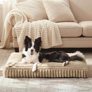 Dog Beds Large Sized Dog, Flat Pet Beds with Removable Washable Cover, Pet Mat Cute Pet Crate Bed Thick Shredded Chopped Crate Foam & Anti Slip Bottom for Indoor, 35"x23"x4" Beige