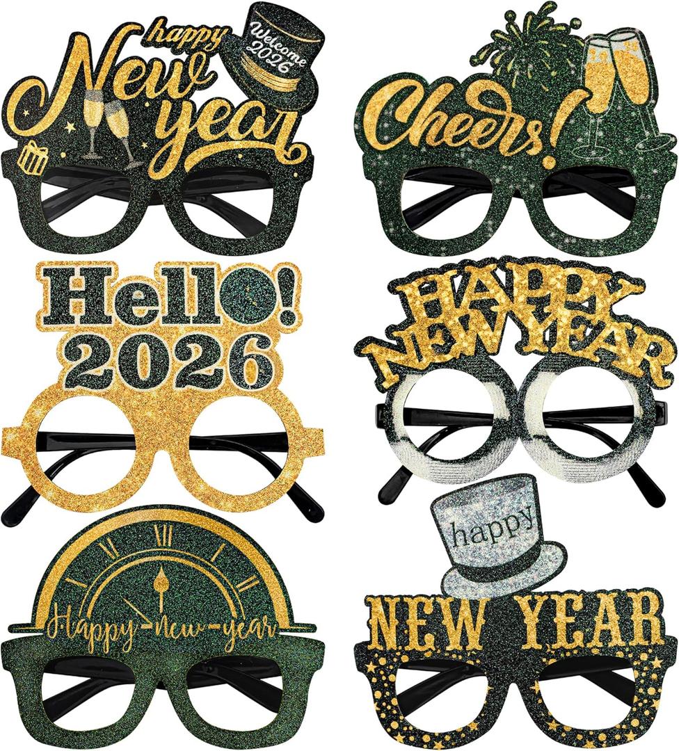 KatchOn, New Years Glasses 2026 - Pack of 6 | Plastic Gold and Black Glasses 2026 for Happy New Year Decorations 2026, New Years Eve Party Supplies 2026 | Happy New Year 2026, NYE Decorations 2026
