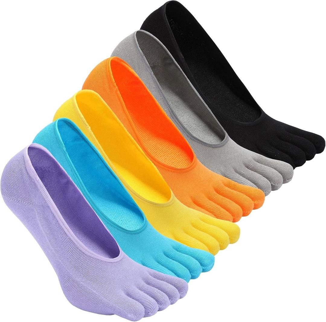 CaiDieNu No Show Toe Socks Women: Low Cut Five Fingers Cotton Boat Socks | Invisible Five Toe Socks for Running Athletic Daily Wear, Soft Breathable Cotton, Separate Toes Prevent Friction 3/6 Pairs