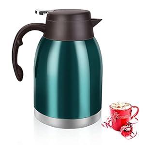 Stainless Steel Thermal Coffee Carafe Dispenser, Unbreakable Double Wall Vacuum Thermos Flask Large Capacity 56oz/1.6L Water Tea Pot Beverage Pitcher for Banquet and Party (Green)