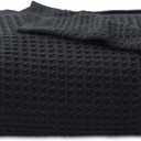 Bedsure Gentlesoft 100% Cotton Throw Blanket for Couch 50x70 inches - Cooling Breathable and Soft for Summer, Waffle Weave Throw Blanket for Office, Black