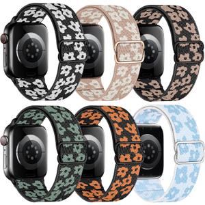 MITEV 6 Pack Stretchy Solo Loop Compatible with Apple Watch Band, Women,Soft Nylon Elastic Braided Strap Wristband for iWatch Size: 38mm/40mm/41mm/42mm(series 10)