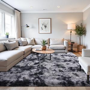 Beglad Fluffy Large Area Rugs 9x12 Feet, Modern Minimalist Style Shag Fuzzy Rugs, Non-Slip Indoor Carpet Soft Rugs for Kids Room, Bedroom & Living Room, Tie-Dyed Dark Grey