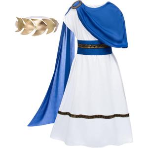 TOGROP Greek Toga Costume for Kids Ancient Greece Mythos Philosopher Rome Nobility Cosplay (Kid(8-12 Years), Blue)