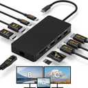 Laptop Docking Station Dual 4K HDTV Monitor, Fophmo USB C to 2 HDTV Splitter Extended Display, 1000Mbps LAN, USB A&C 3.0 Ports(10Gbps), SD/TF Card, 100W PD Charging, MacOS Only Mirrors Same Screen