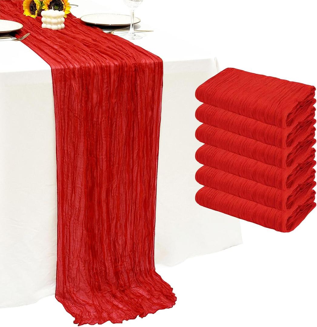 6Pack Red Cheesecloth Table Runner 10Ft Gauze Table Runner Red Cheese Cloth Table Runners Long Sheer Fabric Tablerunners for Wedding Party Bridal Shower Thanksgiving Christmas (6 Pack 20 x 120 inch)