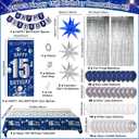 15th Birthday Decorations for Boys Girls, Blue Happy 15th Birthday Decorations Boy 15 Birthday Door Banner, 15 Year Old Boy Bday Party Decor with Tablecloth Foil Backdrop Star Balloons for 15th Boys