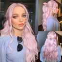 24 Inch Ice Pink Hair Synthetic Lace Front Wigs Pre Plucked Light Pink Colored Lace Front Wig Natural Hairline Heat Resistant Long Body Wave Hair Wigs for Women