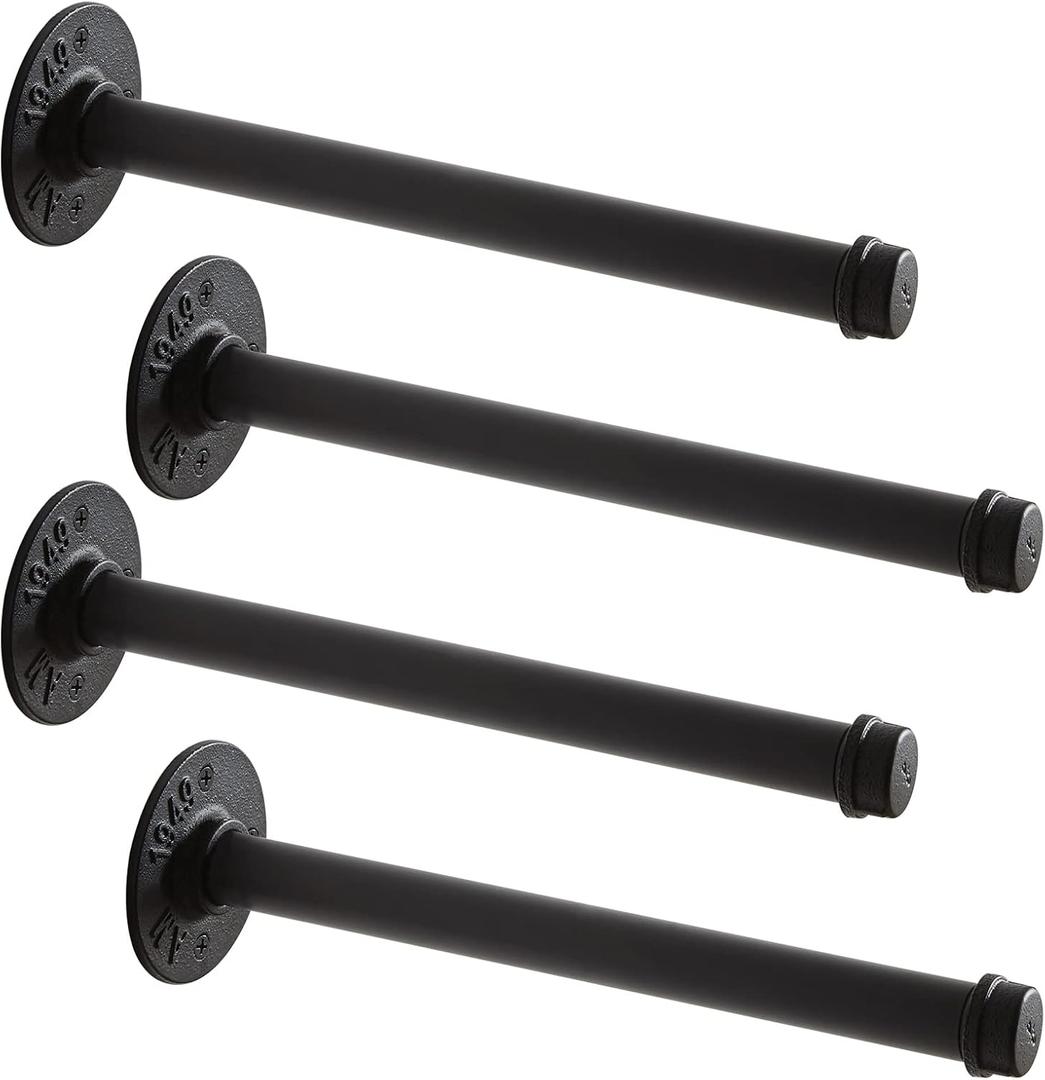 IBUYKE 4 Pcs 12 Inch Industrial Pipe Clothes Bar, Multifunctional Wall Mounted Clothes Rail, Heavy Duty Rustic Wall Mounted DIY Shelving Brackets, for Bedroom Bathroom, Black TYJ004H