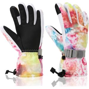 Ski Gloves for Men Women Kids - Waterproof Thermal Winter Snow Gloves, Touchscreen Compatible for Skiing, Snowboarding, Cold Weather, Parent-Child Outdoor Activities (S(Fits kids 8-10), Colorful)