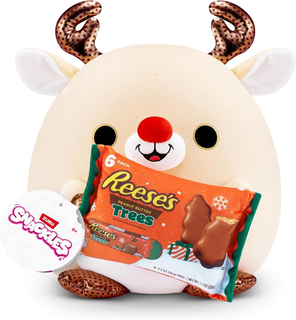 Snackles Christmas Reindeer & Reeses Peanut Butter 14 Inch Plush by ZURU, Ultra Soft Plush, Collectible Plush with Real Licensed Brands, Stuffed Animal, Giftable, Holiday