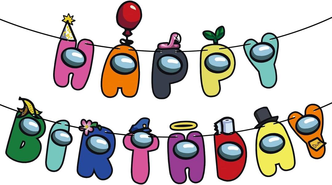 Game Theme Happy Birthday Banner For Kids Boys Game Fans Birthday Party Favors Backdrop Space Astronaut Gamer 9th 10th 12th 16th Birthday Decorations for Boys Girls