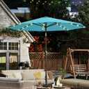 10FT Solar Umbrella 32 LED Lighted Patio Umbrella Table Market Umbrella w/Tilt and Crank, UV-Resistant Outdoor Umbrella for Pool, Garden, Deck, Sky Blue