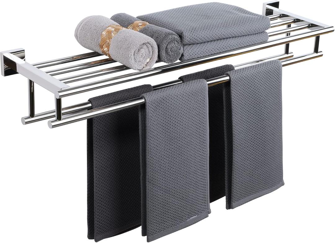 Alise Towel Rack,Towel Hanger Towel Shelf with Double Towel Bars for Bathroom Lavatory,32 Inch SUS 304 Stainless Steel Wall Mount Towel Holder,Polished Chrome