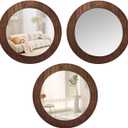 3 PCS Wood Wall Mirrors Decorative, 8 Inch Round Rustic Farmhouse Natural Wood Shatterproof Acrylic Decorative Mirror for Living Room, Bathroom, Bedroom and Entryway (Not Real Glass)