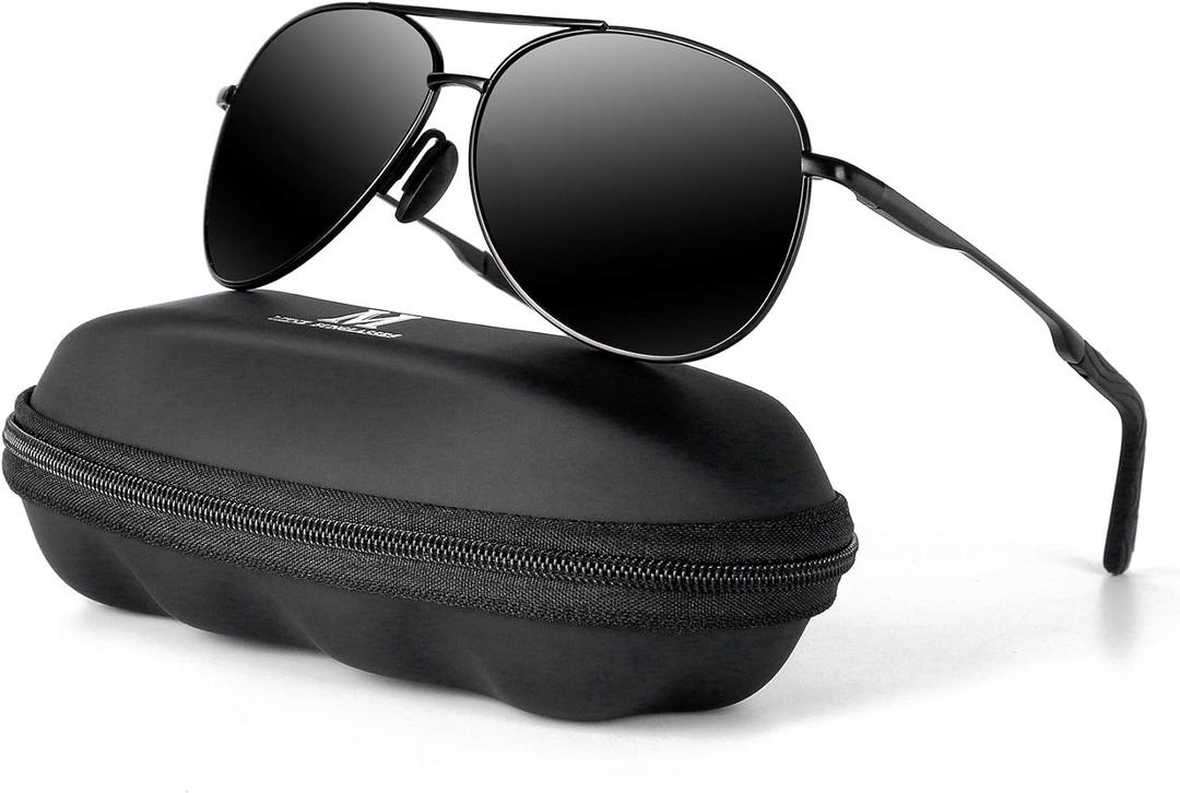 mxnx Aviator Sunglasses for Men Polarized Women UV Protection Lightweight Driving Fishing Sports Unisex glasses MX208 (Black Frame Black Lens)